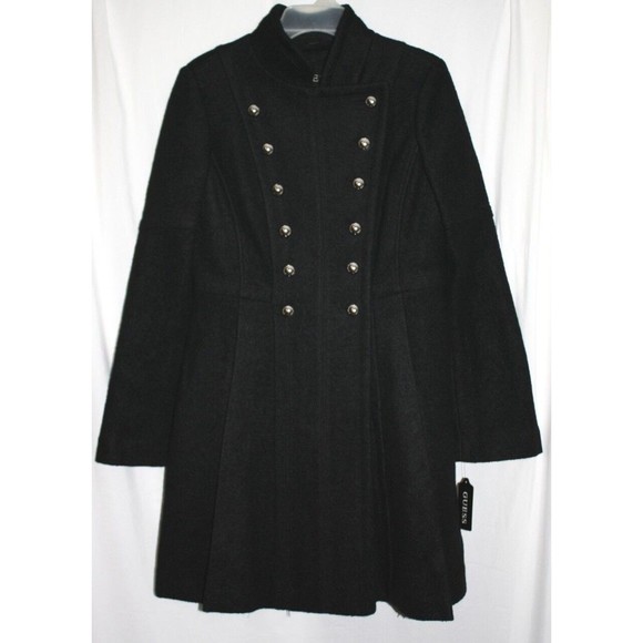 Guess Long Lapel Double Breasted Button Up Peacoat Size M Black - Picture 1 of 4
